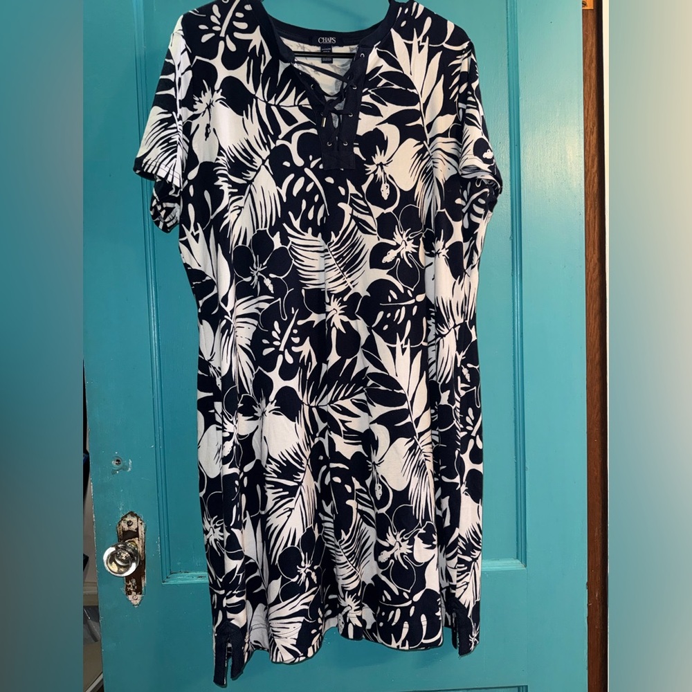Chaps Black and White Floral Dress